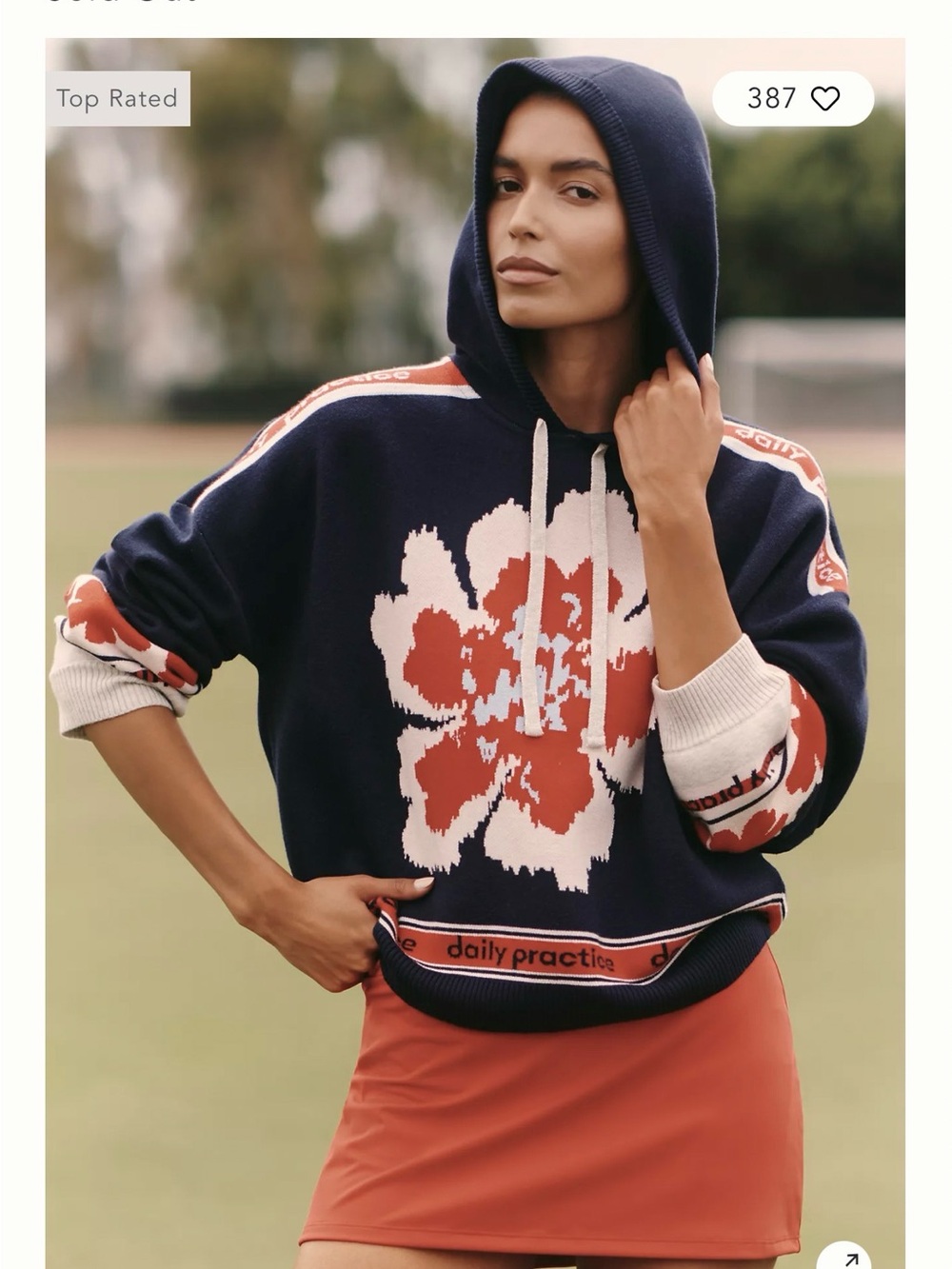Daily Practice Hooded Graphic Varsity Sweater Top Anthropologie - Picture 5 of 5